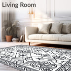 Intricate Black White Geometric Scroll Rug