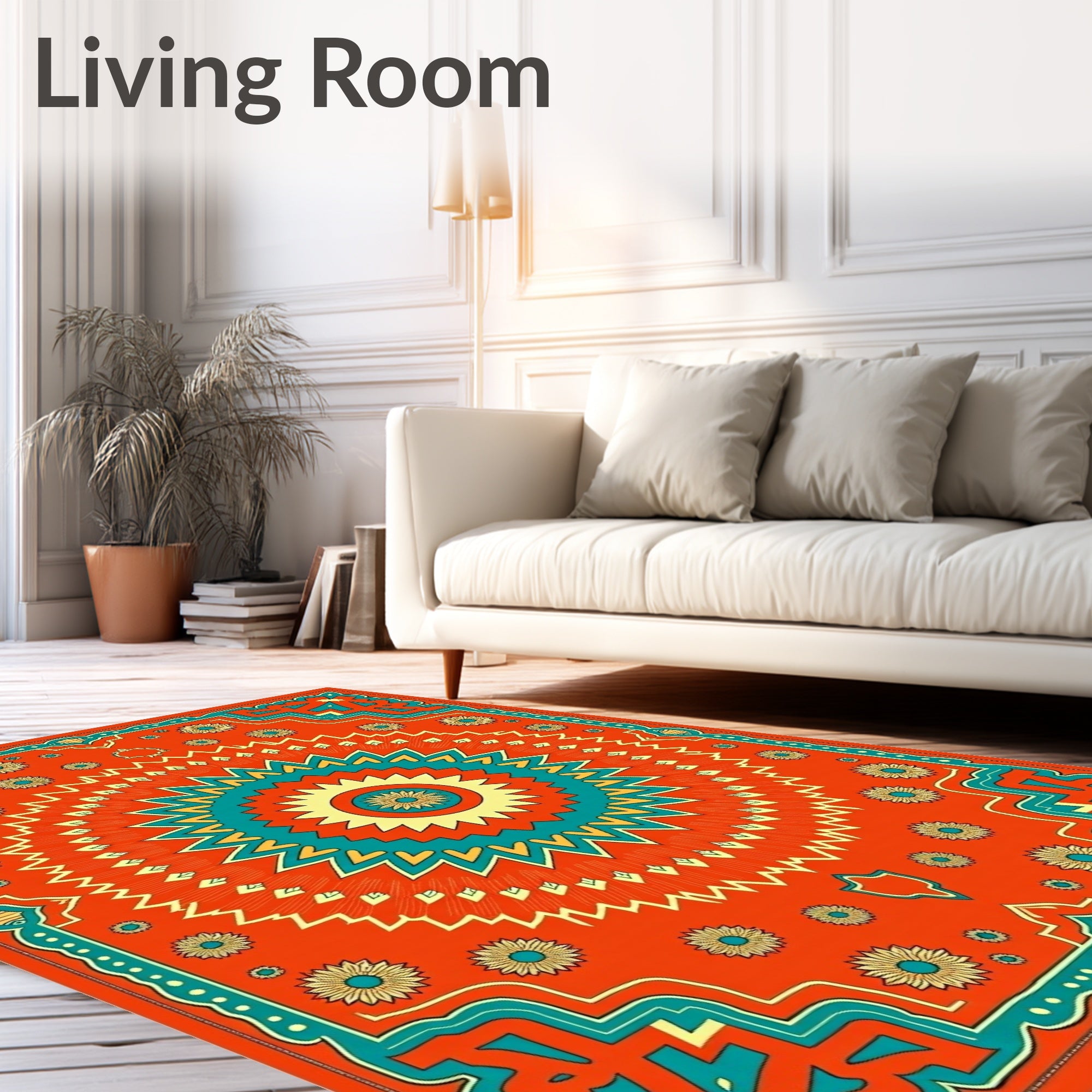Vibrant Sunburst Floral Mandala Medallion Rug