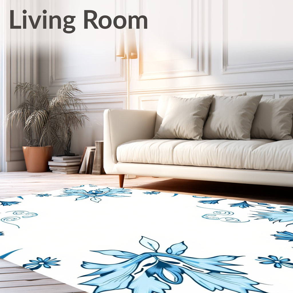 Lush Blue Floral Branches Accent Rug