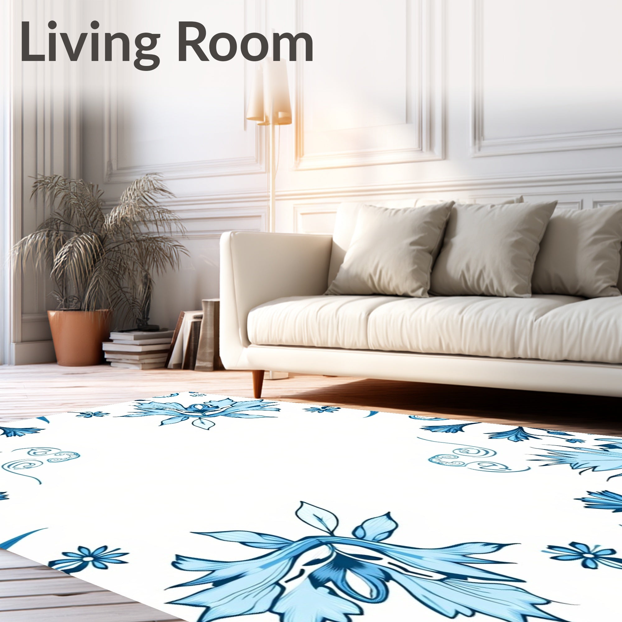 Lush Blue Floral Branches Accent Rug