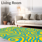 Yellow Blue Swirling Abstract Lines Rug