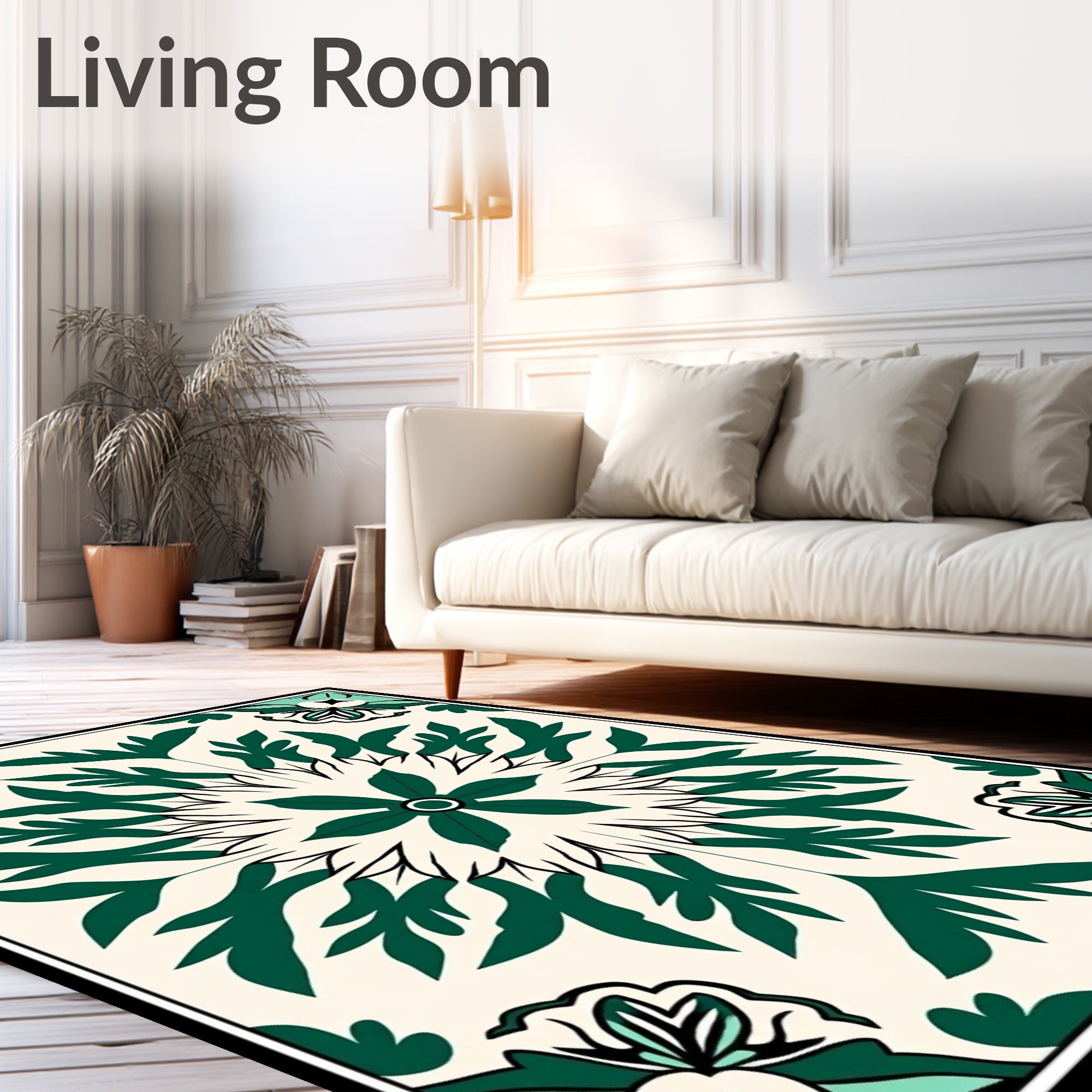 Emerald Green Floral Mandala Rug