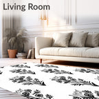 Black White Vintage Floral Bouquet Rug