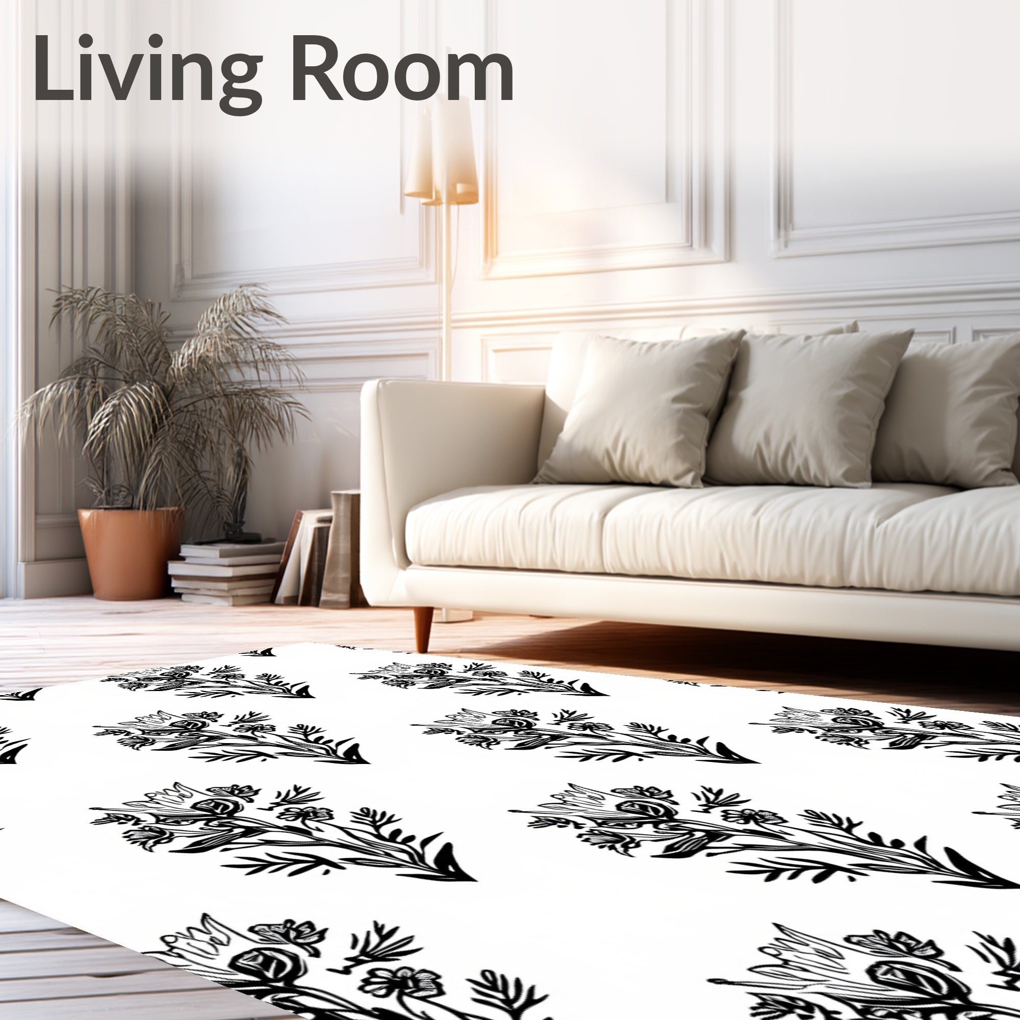Black White Vintage Floral Bouquet Rug