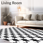 Black Gray Lattice Fleur de Lis Rug