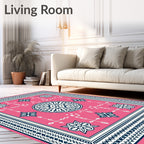 Vibrant Pink Geometric Medallion Border Rug
