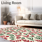 Crimson Green Floral Branches Rug