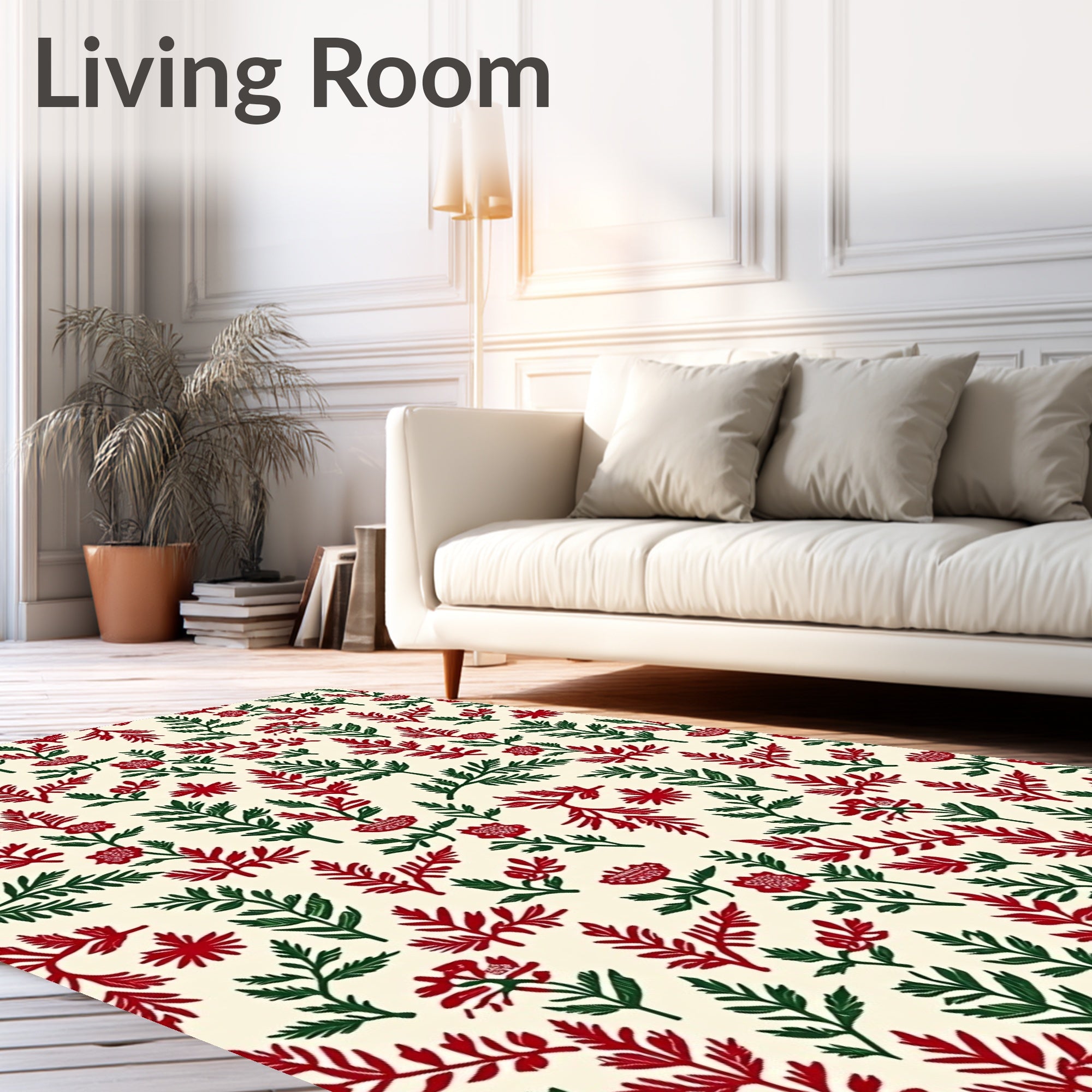 Crimson Green Floral Branches Rug