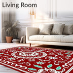 Crimson Tribal Medallion and Leaf Rug