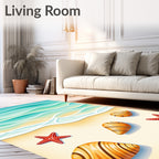 Coastal Turquoise Ocean Shell Starfish Rug