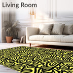 Black And Yellow Abstract Organic Lines Rug
