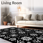 White Snowflakes on Black Background Rug
