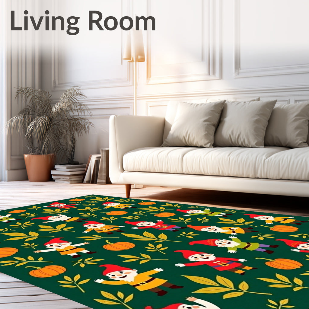 Whimsical Gnomes Pumpkins Yellow Leaves Rug