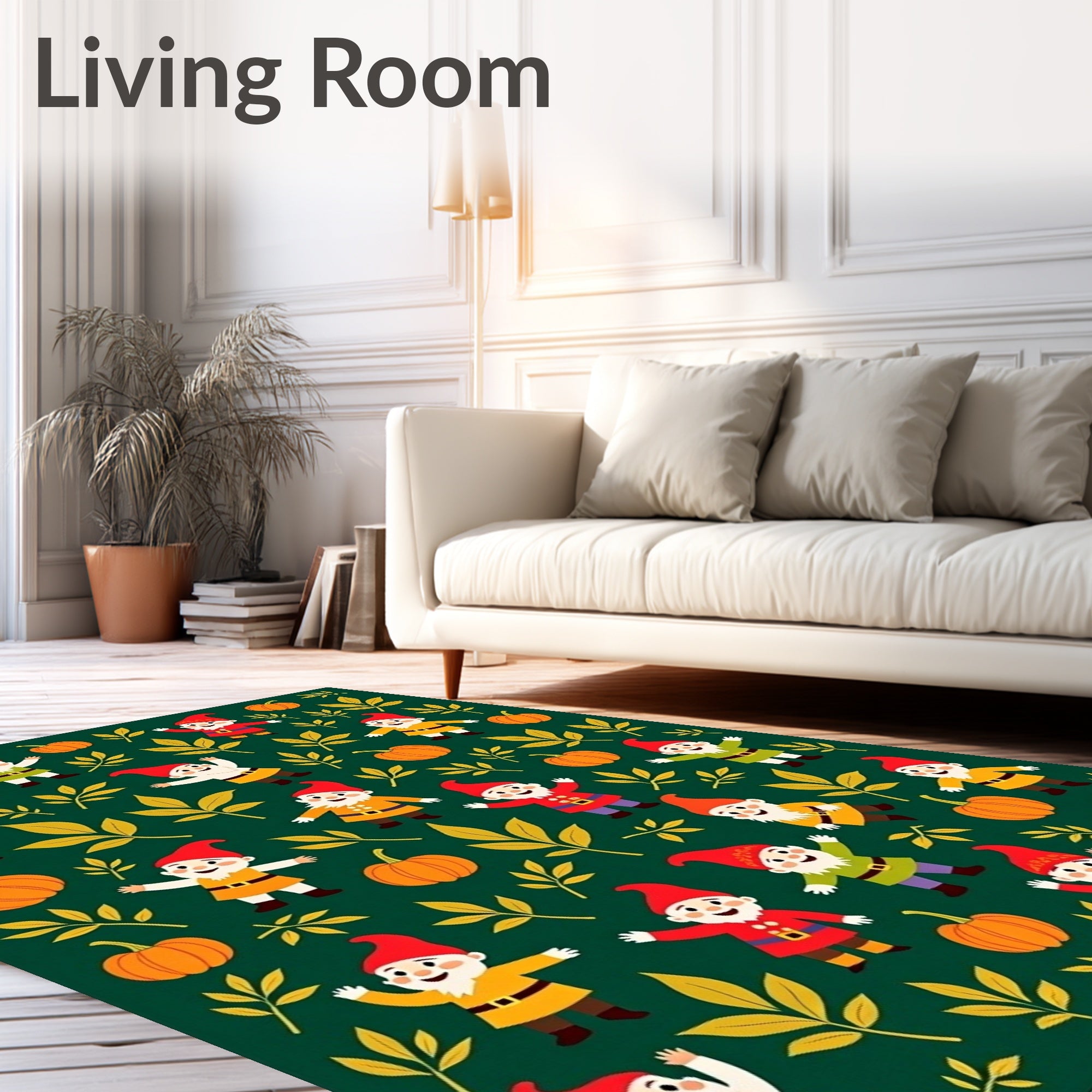 Whimsical Gnomes Pumpkins Yellow Leaves Rug
