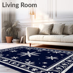 Navy White Snowflake Border Art Rug