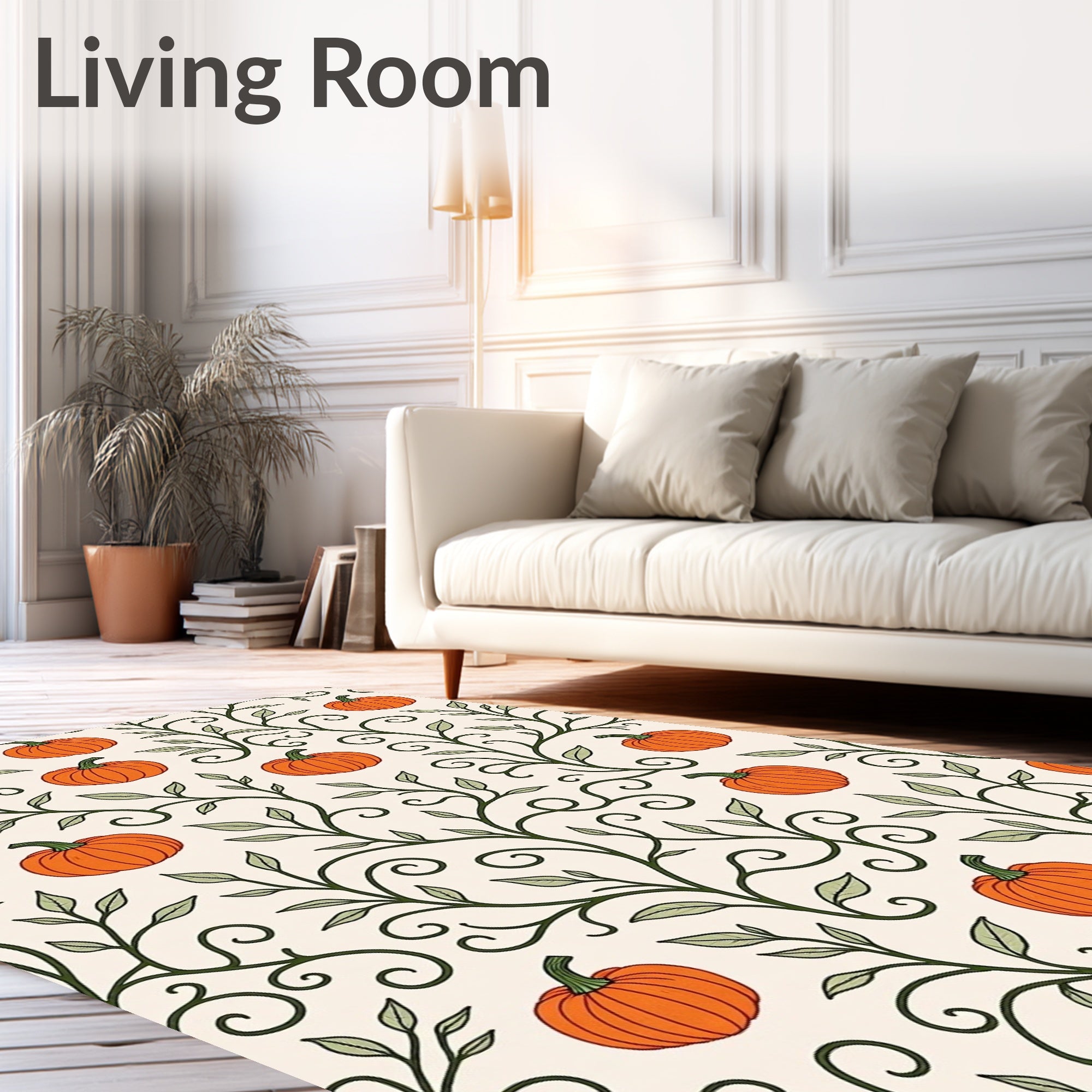 Autumn Orange Pumpkin Vine Swirls Rug
