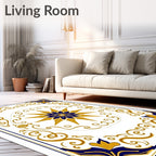 Golden Starburst Blue Floral Tile Rug