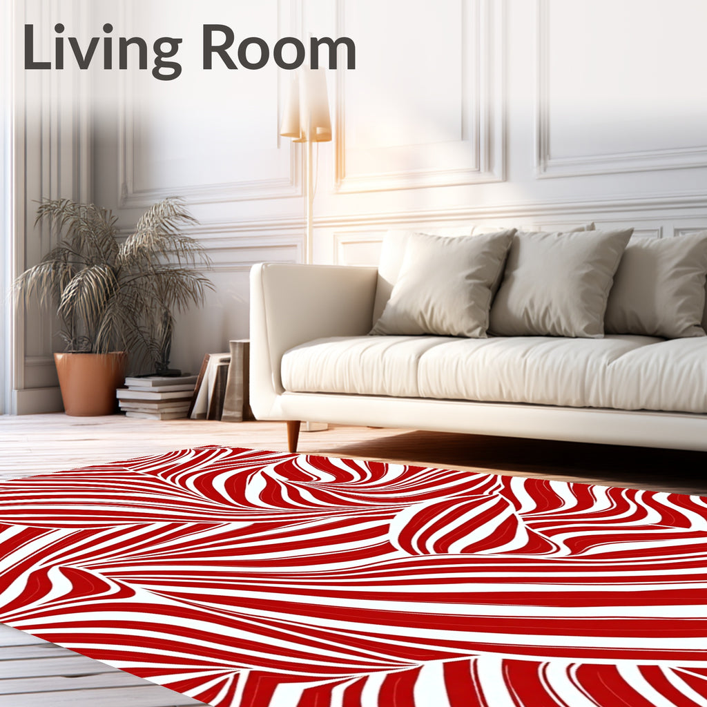 Crimson and White Wavy Stripes Rug