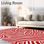 Crimson and White Wavy Stripes Rug