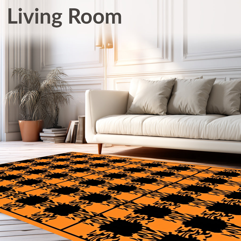 Vibrant Orange Black Gingham Check Rug