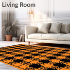 Vibrant Orange Black Gingham Check Rug