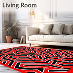 Bold Red Black Geometric Maze Rug
