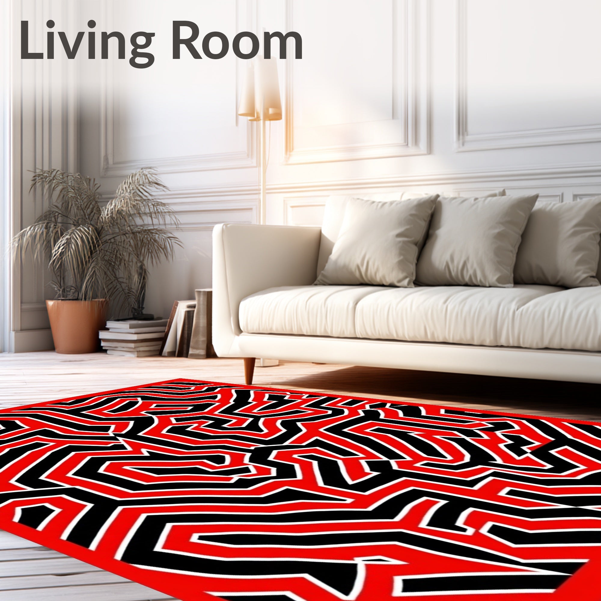 Bold Red Black Geometric Maze Rug