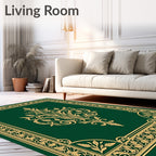 Emerald Green Gold Filigree Scrollwork Rug