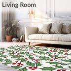 Festive Green Holly Berry Sprigs Rug