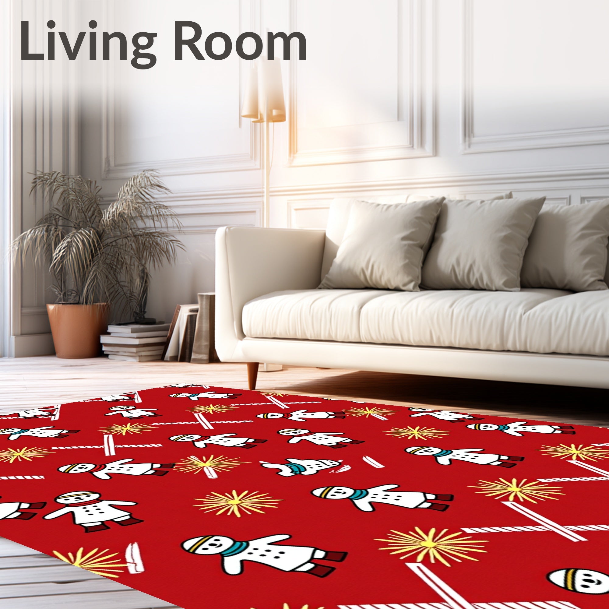 Red Snowmen Firework Scatter Rug