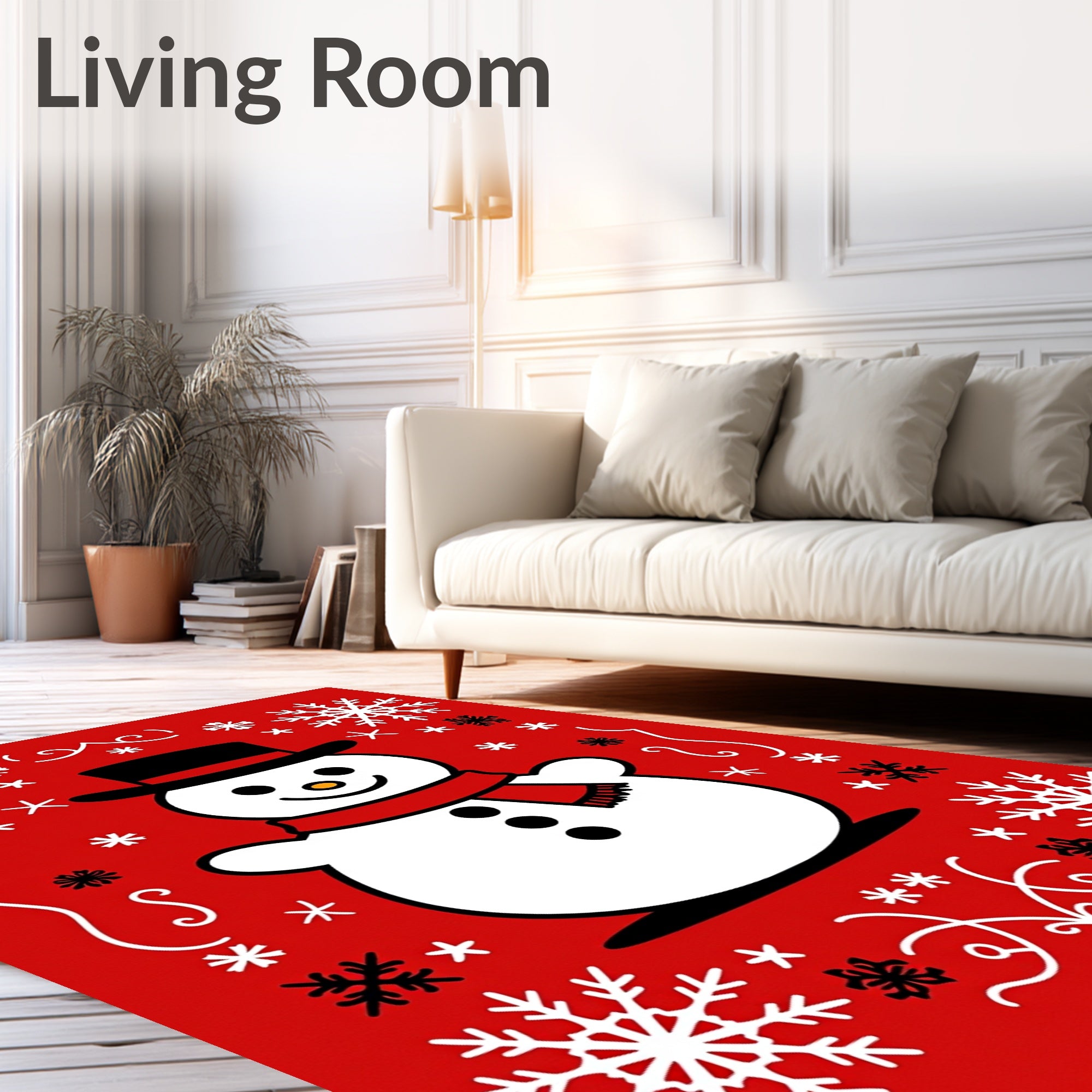 Cheery Red Snowman Snowflake Border Rug