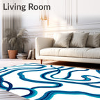 Oceanic Blue Abstract Wavy Lines Rug