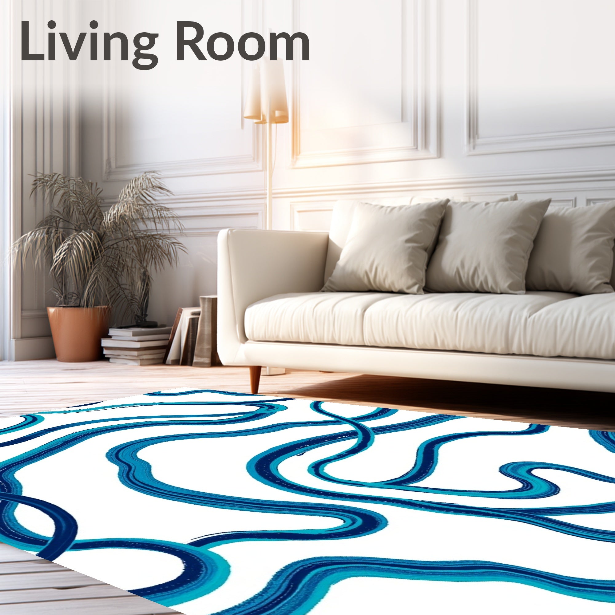 Oceanic Blue Abstract Wavy Lines Rug