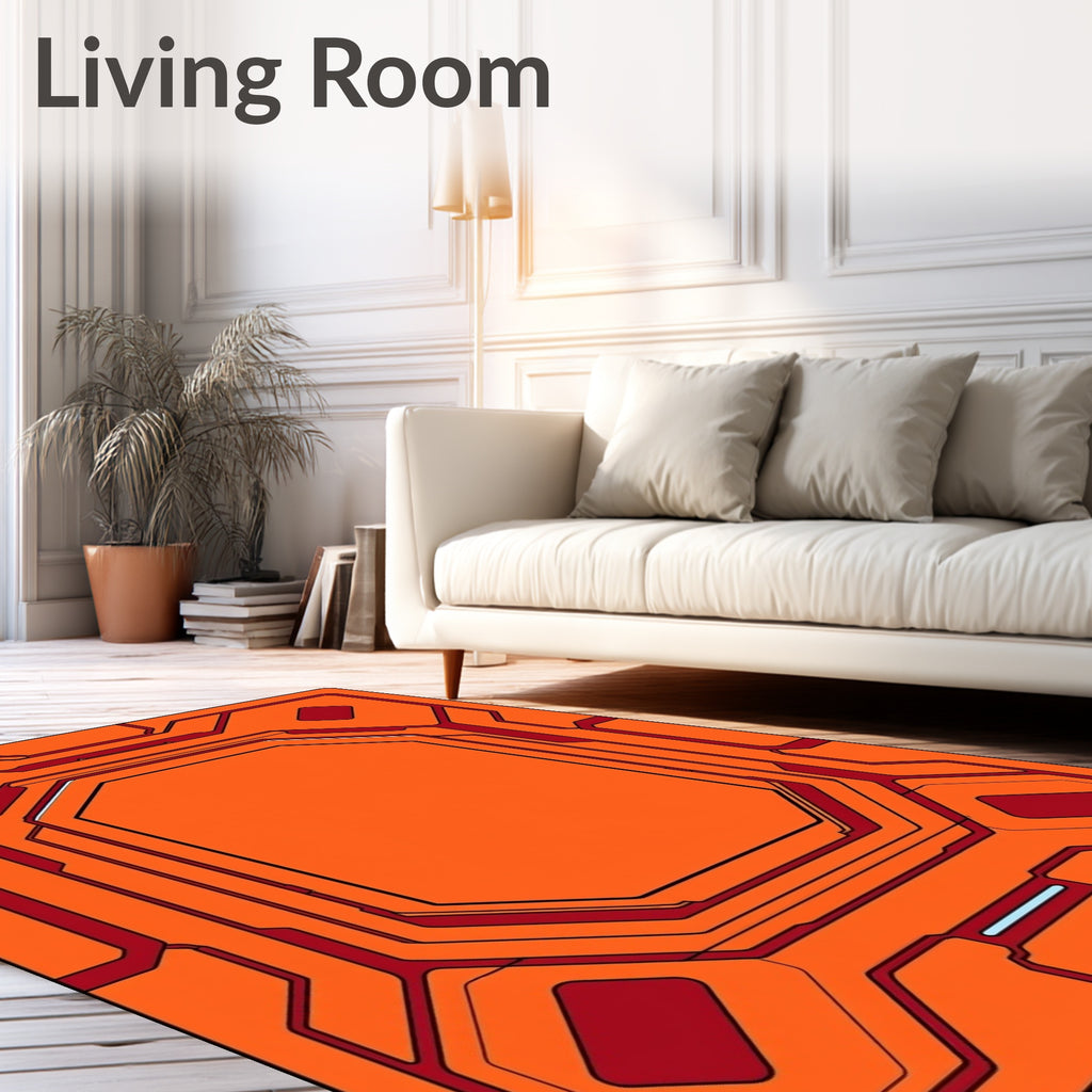 Orange Red Geometric Circuit Board Rug