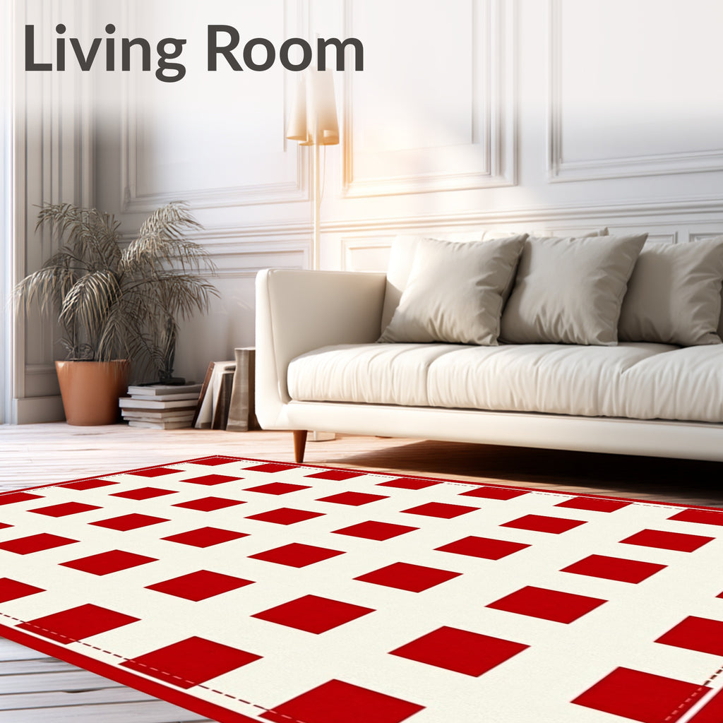 Classic Red White Gingham Check Rug