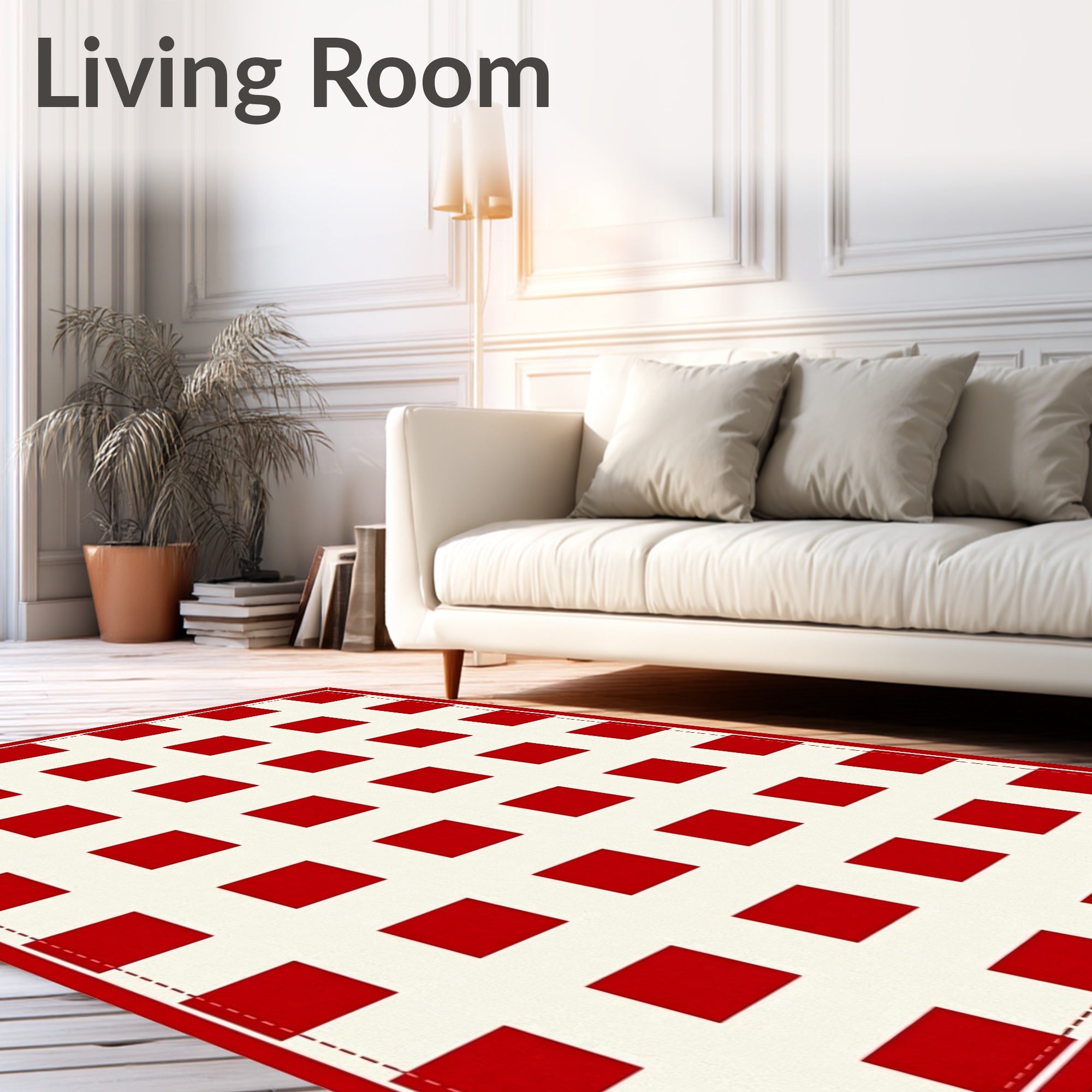 Classic Red White Gingham Check Rug
