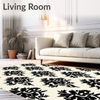 Black Cream Abstract Floral Medallion Rug