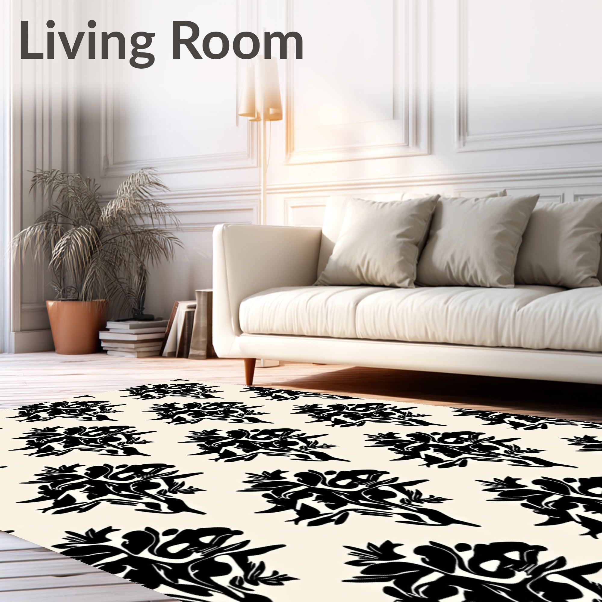 Black Cream Abstract Floral Medallion Rug
