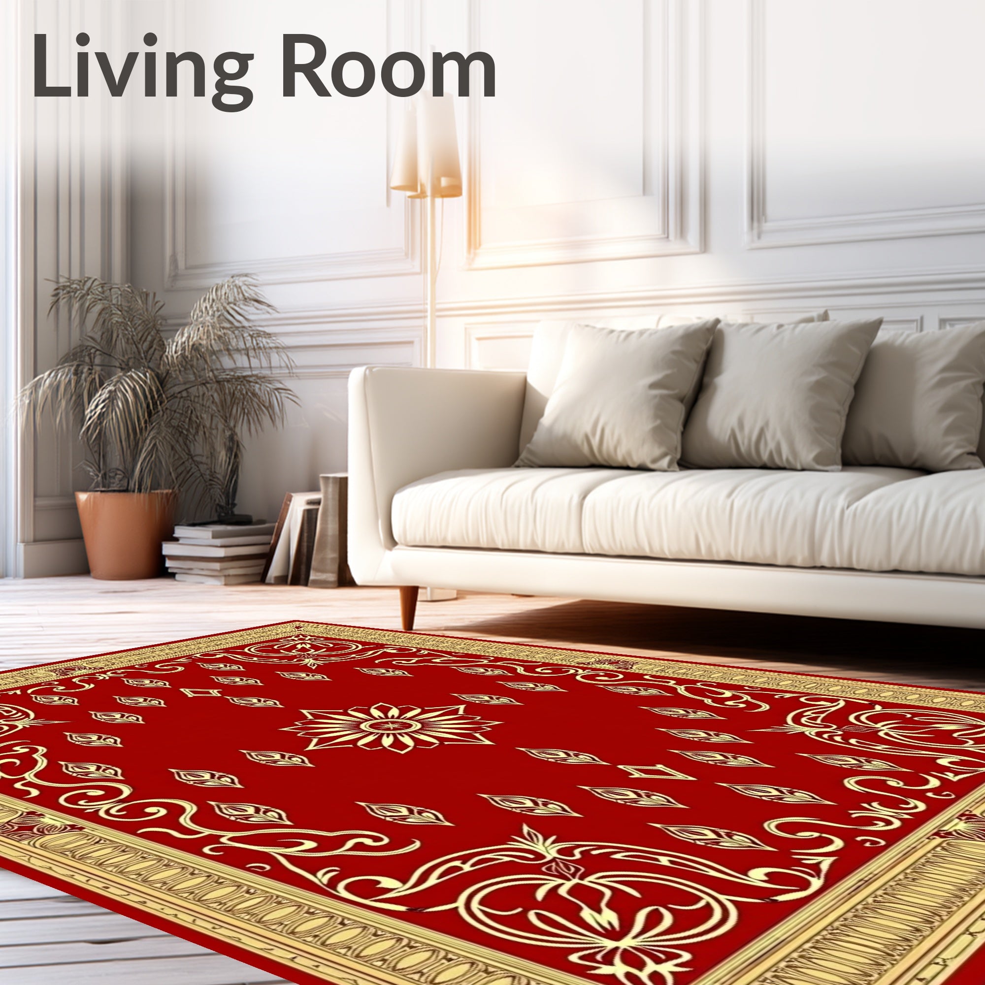Crimson Gold Ornate Floral Medallion Rug