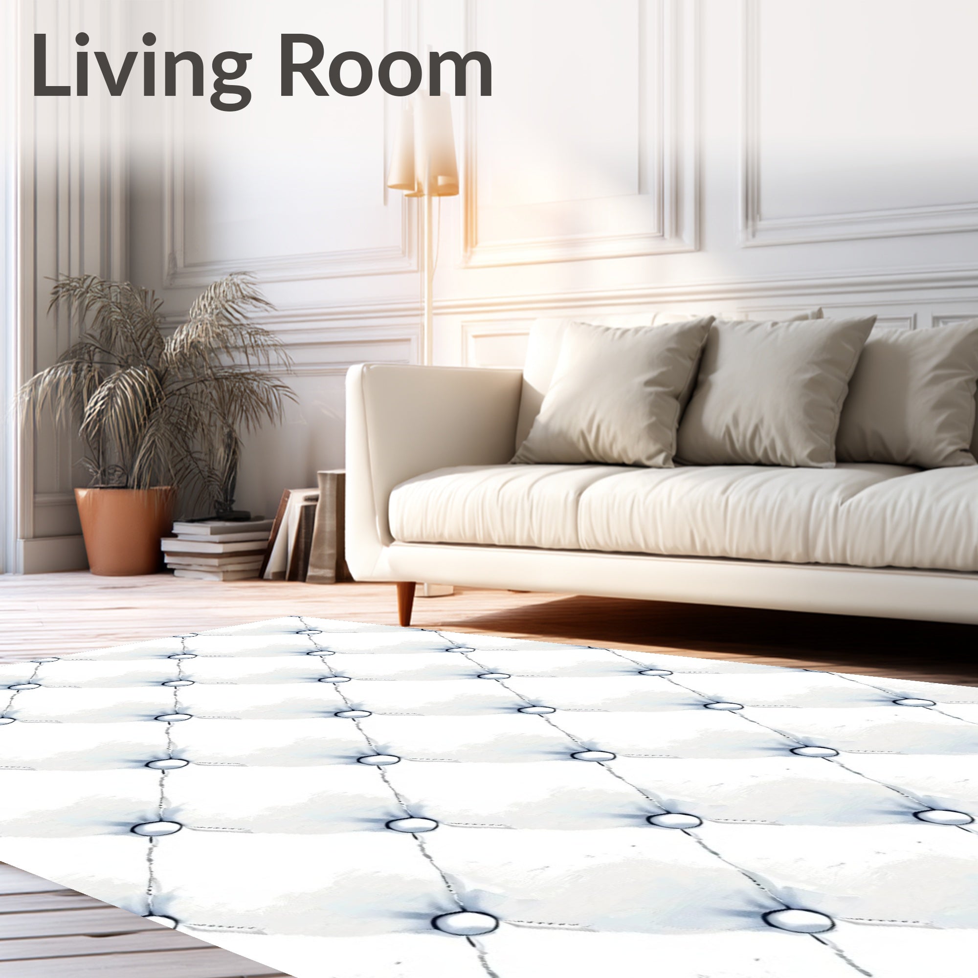 White Button Diamond Tufted Rug