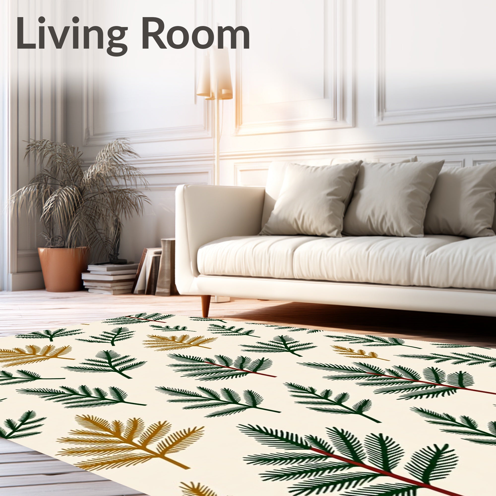 Forest Green Gold Pine Sprigs Rug