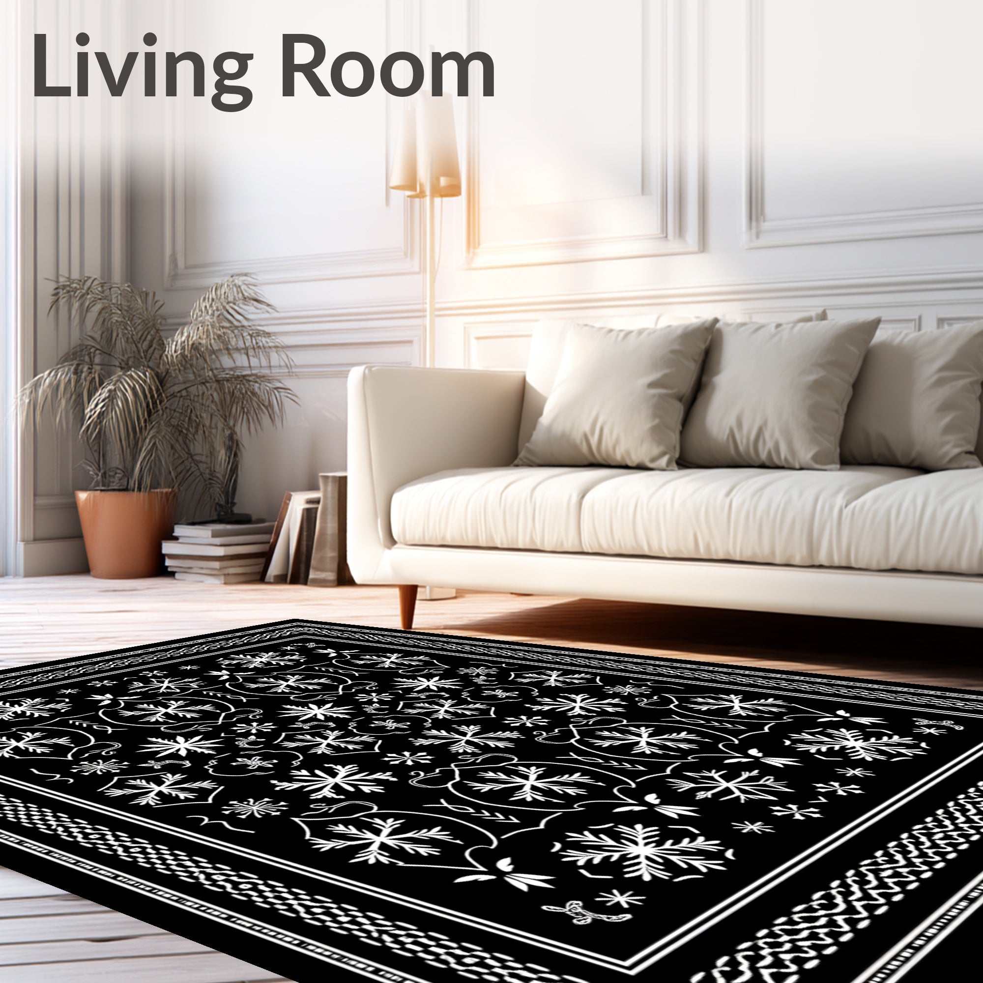 Black White Intricate Snowflake Rug