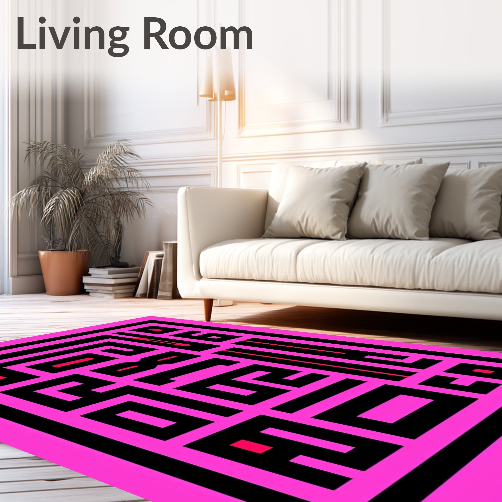 Hot Pink Black Geometric Maze Rug