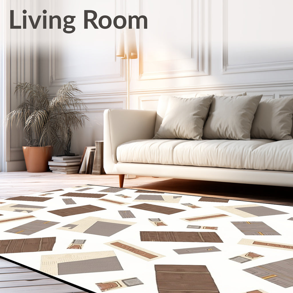 Brown Tan Earthy Wood Fragments Rug