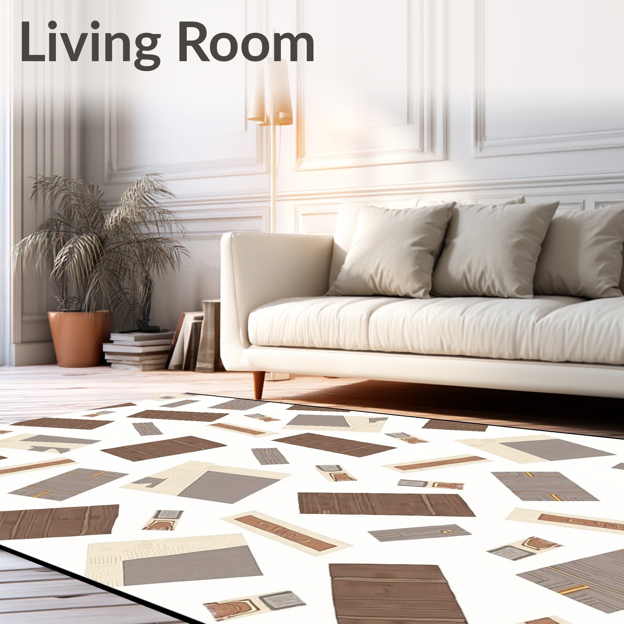 Brown Tan Earthy Wood Fragments Rug