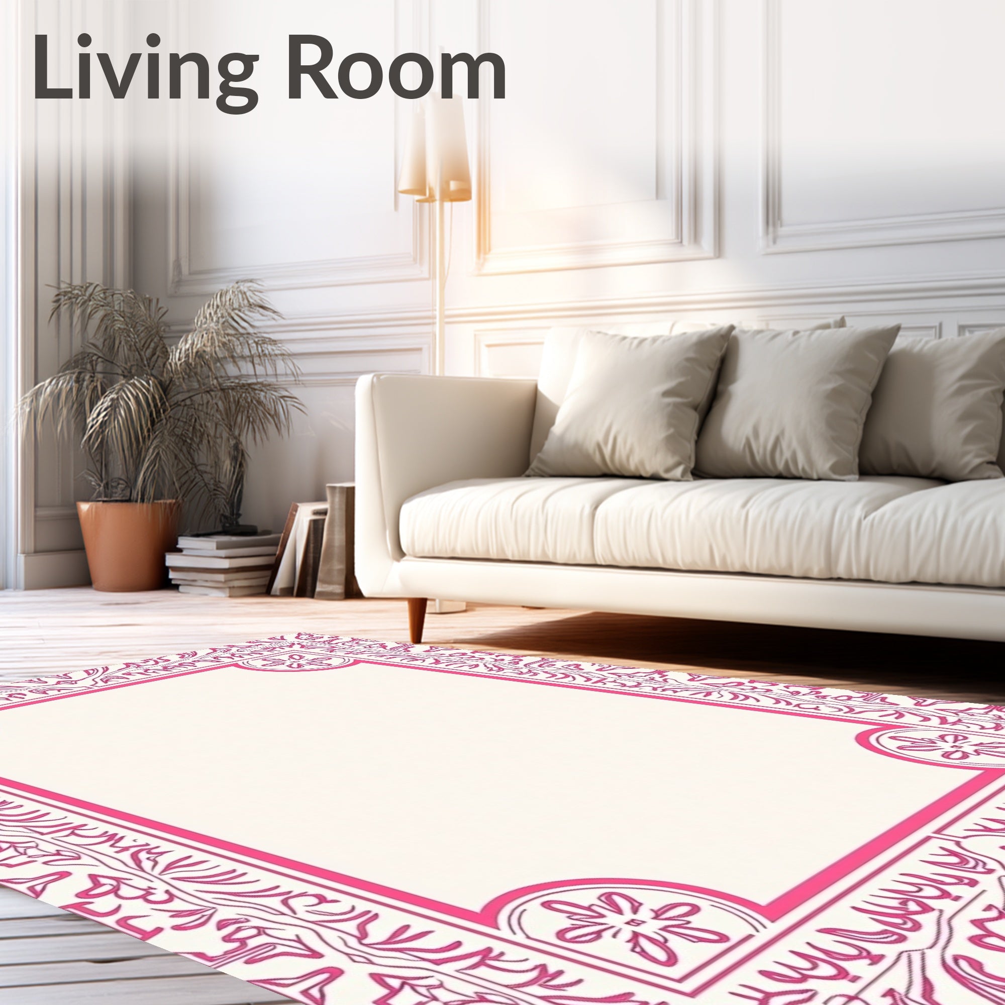 Ornate Pink Floral Border Rug