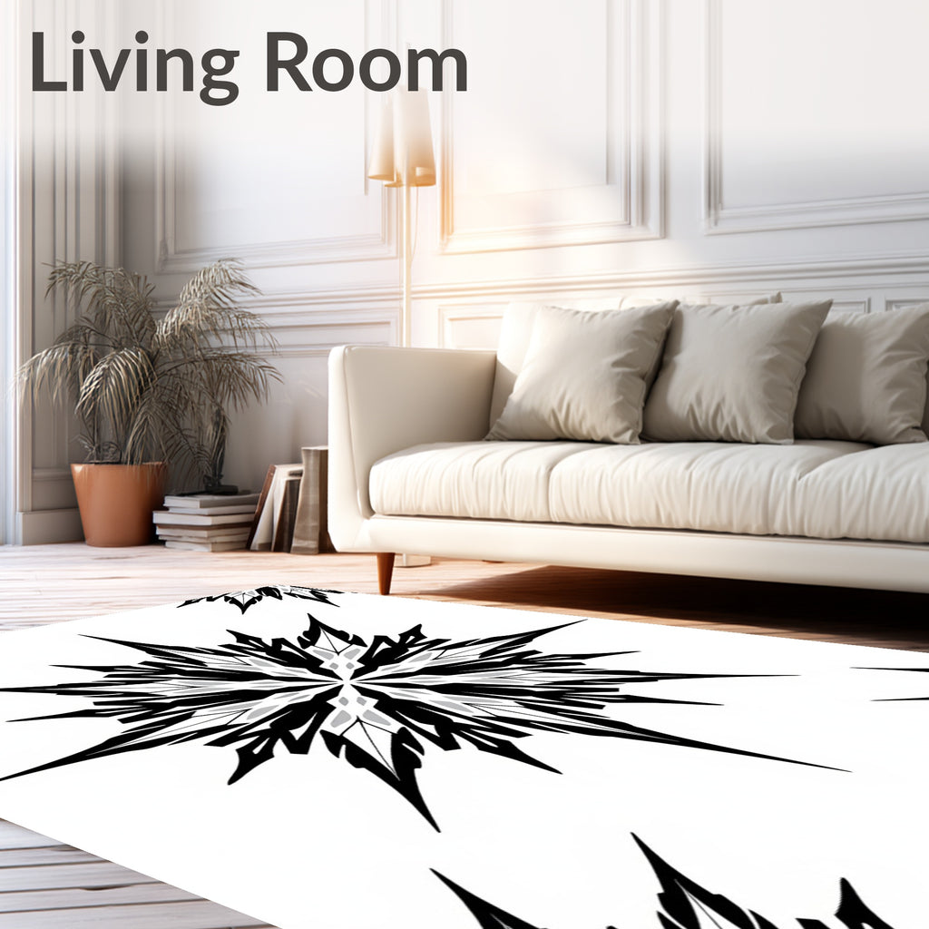 Sharp Black White Geometric Starburst Rug