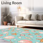 Orange Starfish Seashell Coastal Collage Rug