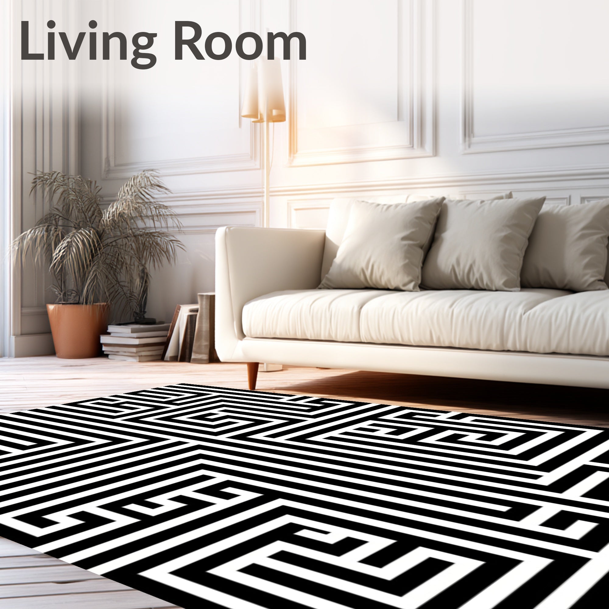 Black White Intersecting Lines Rug