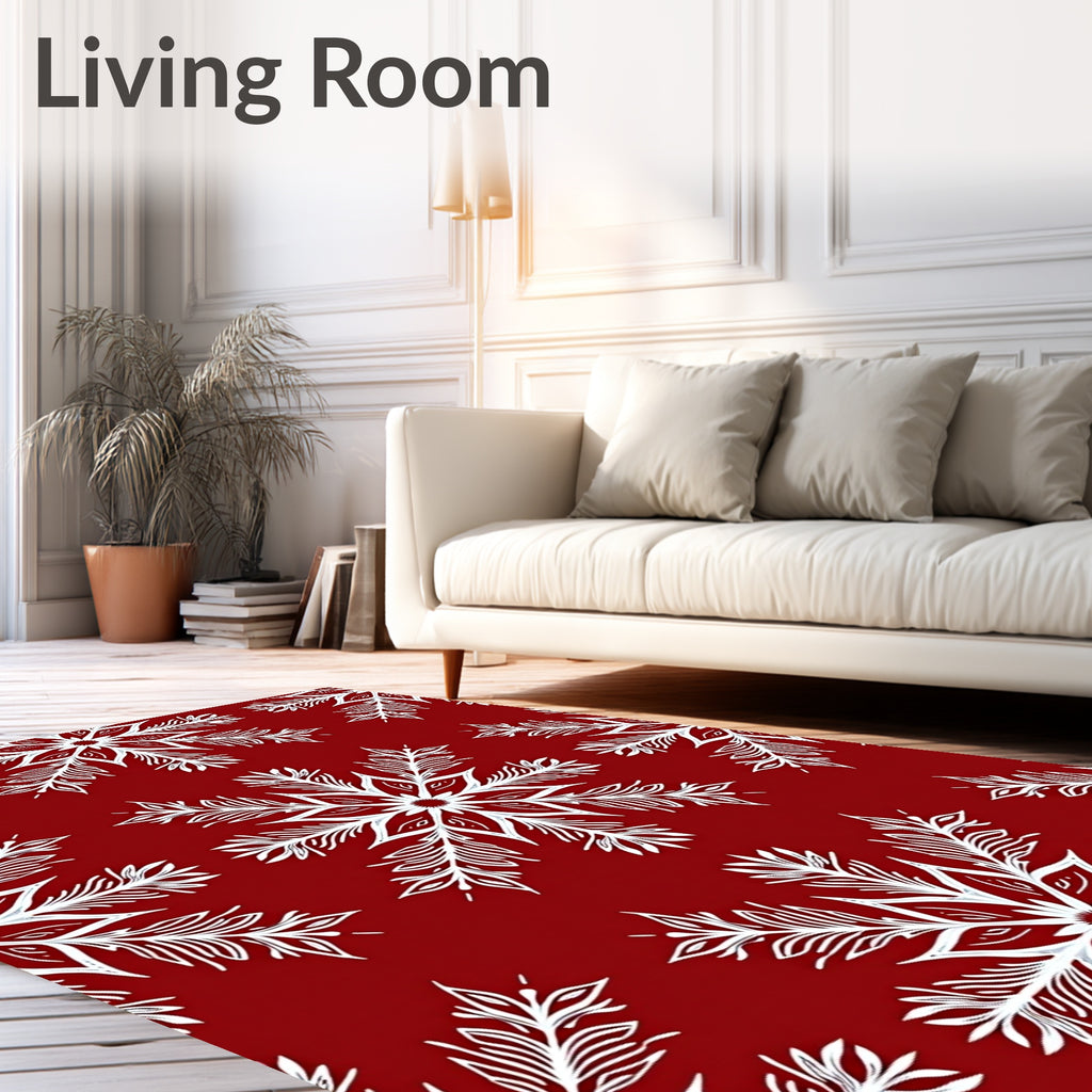Red White Snowflake Holiday Textile Rug